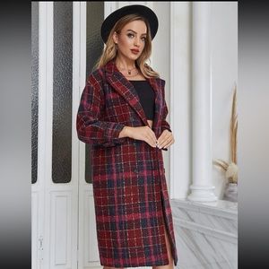 Plaid tartan wool coat double breasted Medium new SHIEN HEAVY MATERIAL